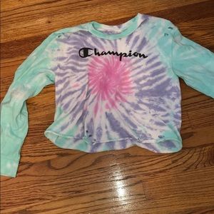 Girls tie dyed champion ripped long sleeve tee